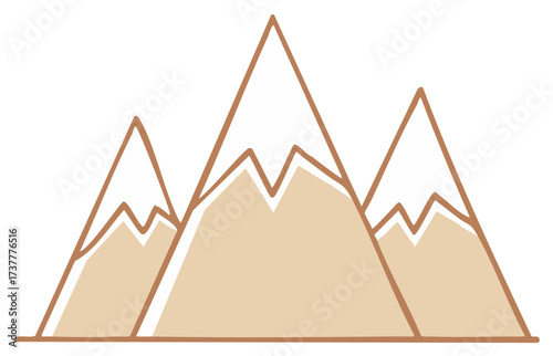 Minimalist illustration of mountain peaks with brown outlines and natural earth tone colors