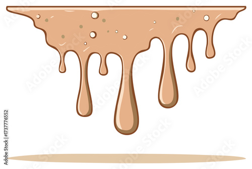Melted chocolate or caramel sauce dripping down with small bubbles abstract illustration