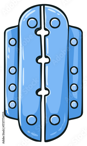 Cartoon metal hinge with blue color and circular design elements for architectural design