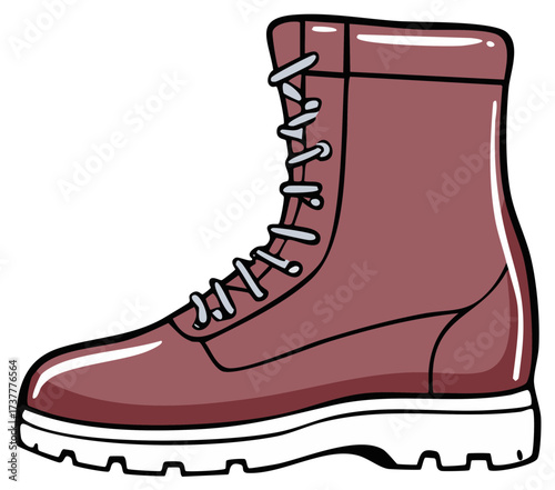 Single brown leather work boot illustration with thick white sole and laces