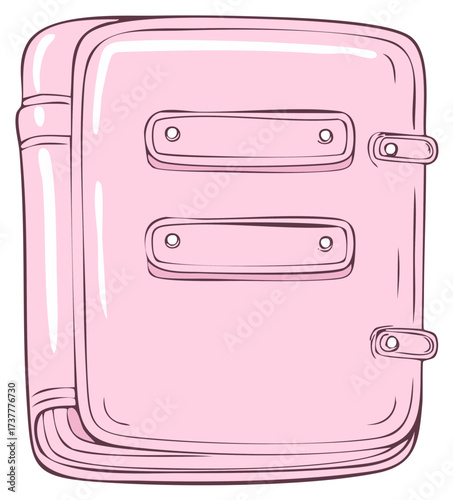 Cartoon pink book with textured pages and decorative clasps