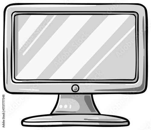 Simple cartoon illustration of a modern computer monitor with a reflective screen