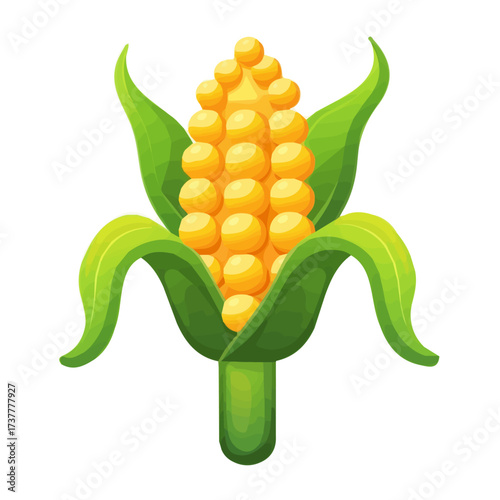 A golden corn illustration, digital painting, fresh corn illustration in watercolor style, isolated on a white background, vegetables collection, EPS format design