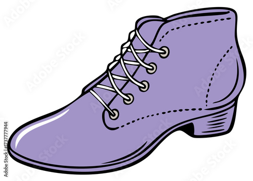 Stylized Lilac Leather Ankle Boot With White Laces and Heel