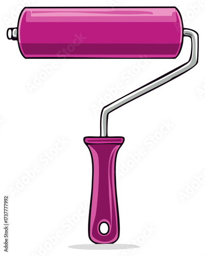 Painting Tool Creative Illustration Magenta Paint Roller on White Isolated