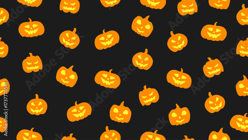 Halloween seamless pattern background. Spooky Jack o lantern pumpkin motif wallpaper for packaging, backdrop, textiles, print, fabrics