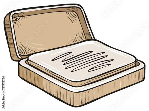 Opened butter box with butter on the surface, drawing