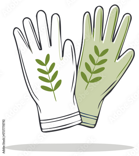 Illustration of gardening gloves with leaf design, doodle style.