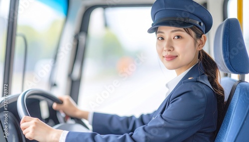 日本人のバス運転士(女性)
Japanese bus driver (woman)