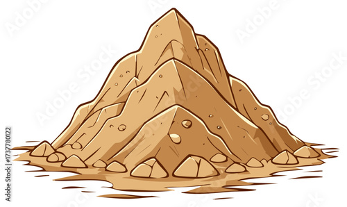 Pile of Sand with Rocks Cartoon Illustration Desert Beach Material