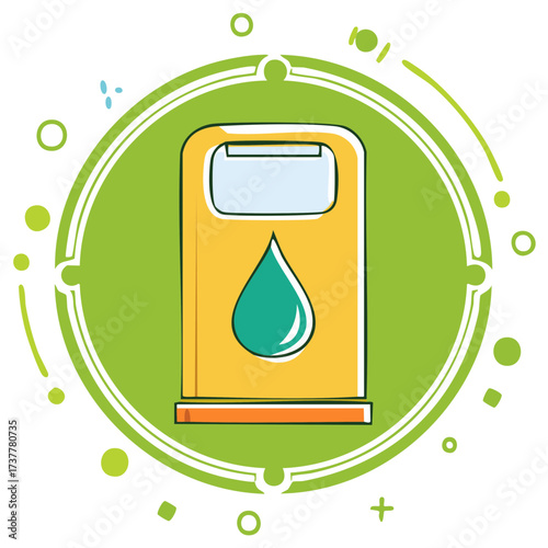 Stylized illustration of a gas pump with a water drop icon signifying eco-friendly fuel