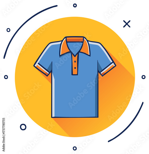 Colorful polo shirt illustration, orange and blue garment, vector icon or symbol.