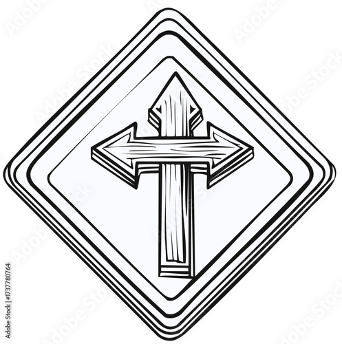 Directional crossroads cross road sign with arrows symbol emblem