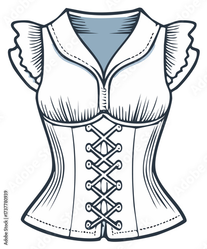 Vintage Style Corset With Lace Up Front And Frilly Sleeves
