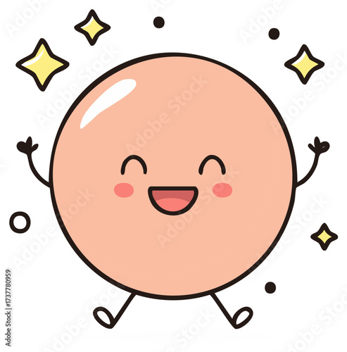 Cute happy sphere cartoon character illustration with face and star decorations