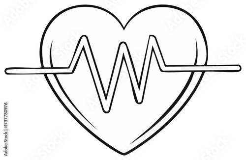 Hand drawn heart icon with a medical heartbeat line, a symbol of health, life, and cardiology