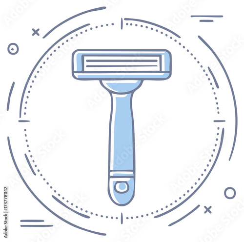 Light blue manual razor illustration for personal grooming, shaving, and body care.