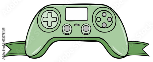 Stylized Green Gaming Controller with Ribbon Accents Digital Artwork Decoration Design