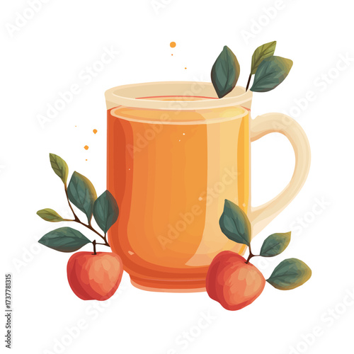 A vibrant apple cider mug, My Simple flat 2D icon isolated on a white background, flat design, vector, flat design, animation design, flat 2D icon, minimalist design. EPS format