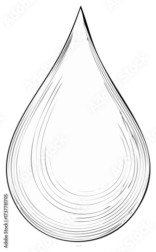 Stylized ink sketch of a water drop with flowing lines