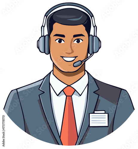 Smiling customer service professional avatar with headset for online support