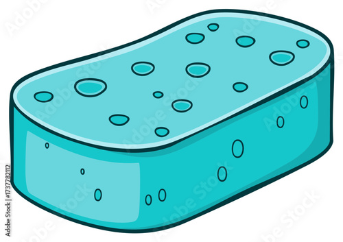 Cartoonish Blue Sponge for Washing Dishes or Cleaning Surfaces with Bubble Texture