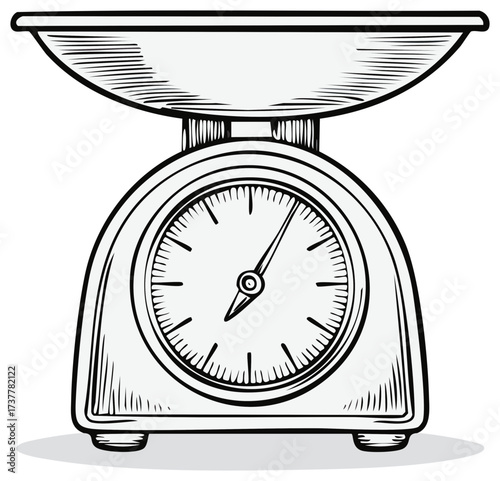 Illustration of a Vintage Scale with Measurement Dial and Bowl