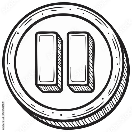 Hand-drawn pause button icon in a sketchy black and white doodle style