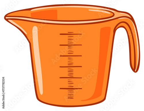 Orange Measuring Cup with Handle. Kitchen Utensil Cartoon Illustration