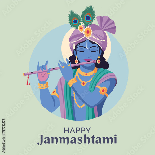 Happy Janmashtami: Lord Krishna Playing Flute, Hindu Festival Celebration