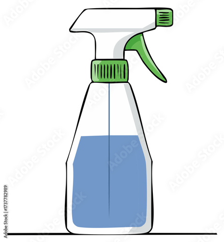 Spray Bottle Cartoon Illustration featuring Liquid Container, Sprayer and Handle