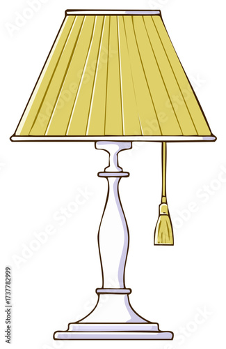 Cartoon illustration of a decorative lamp with a pleated lampshade and tassel
