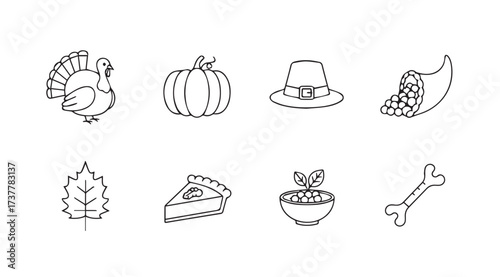 Vector art of thanksgiving line icons
