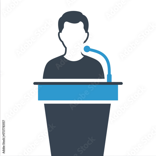 Person speaking at podium microphone presentation public speaking event icon simple graphic - Vector illustration logo template