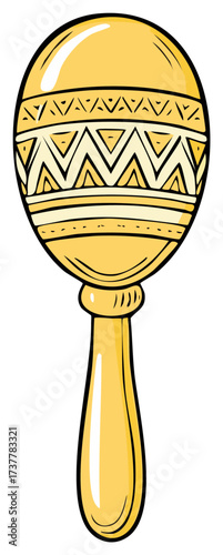 Stylized Golden Maraca with Decorative Pattern Isolated on White