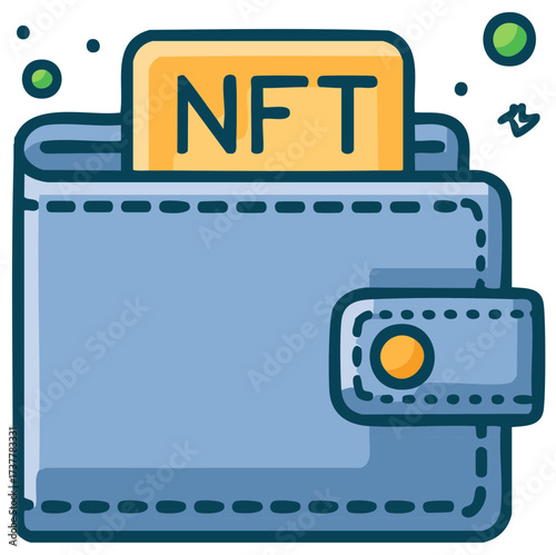Digital wallet with NFT symbol, icon, illustration for crypto currency and digital art.
