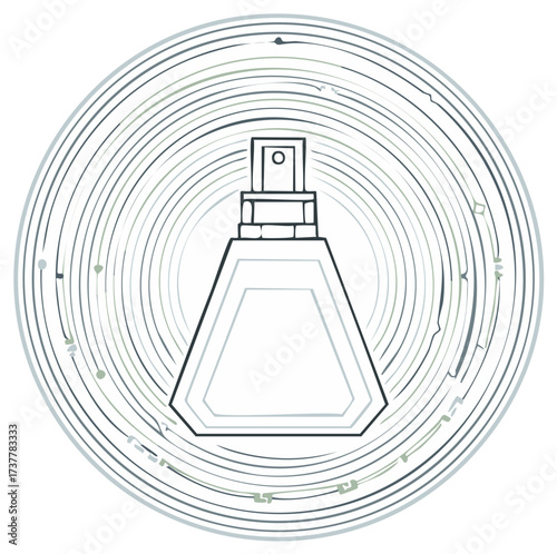 Minimalist Line Art: Modern Perfume Bottle in Circular Abstract Pattern for Cosmetics Advertising and Elegant Scent Concept, Aroma