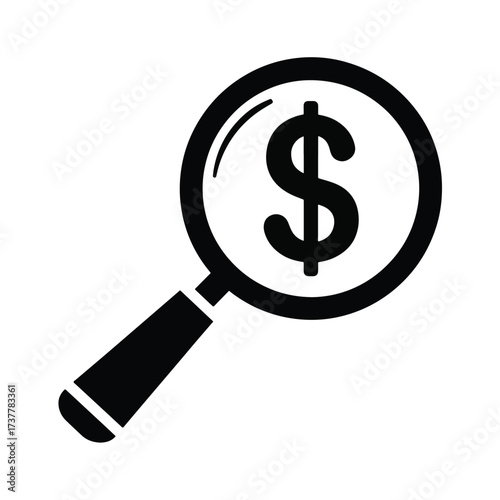 Magnifying glass dollar sign symbol searching for financial opportunity and wealth - Vector illustration logo template