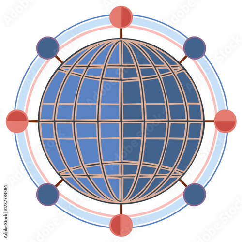Abstract globe icon with connected nodes representing a worldwide network and communication system