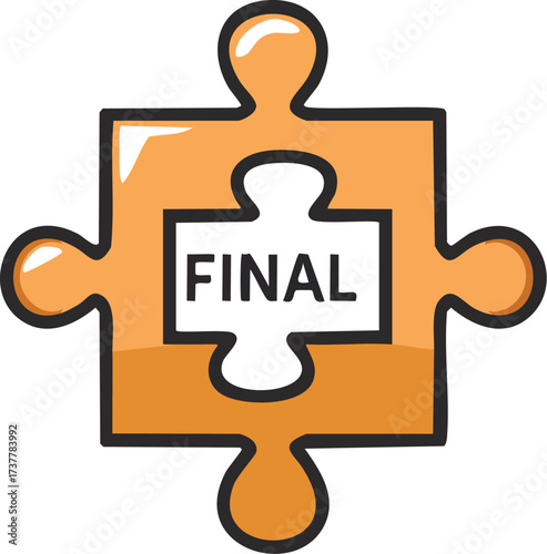An orange puzzle piece with the word "FINAL". A vector icon for concepts of completion, solutions, and the final step in a project. Generative AI