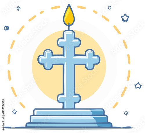 Orthodox Christian Cross with Radiant Candle Flame and Spiritual Glow