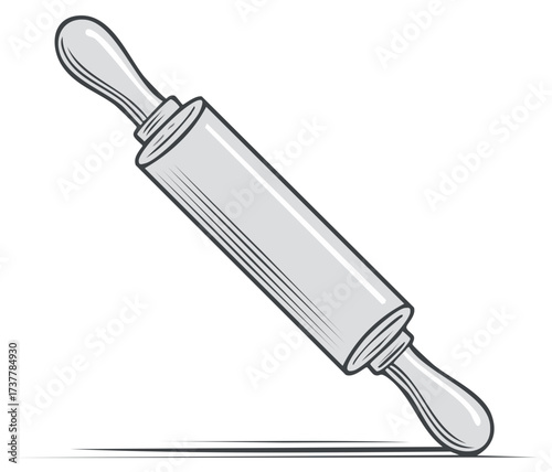 Monochrome illustration of a rolling pin for baking and cooking
