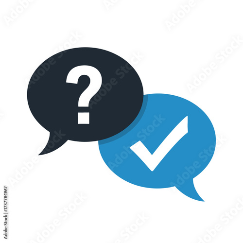 Question mark and checkmark speech bubbles symbolizing inquiry and confirmation logo - Vector illustration logo template