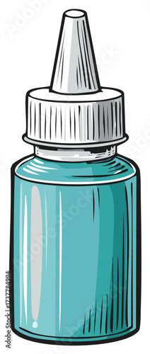 Liquid Medicine Bottle with Dispenser, Blue Solution in Container, Medical Application, Health Product, Dropper