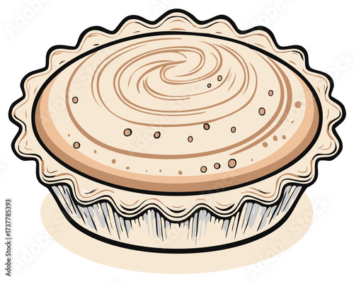Classic baked meringue pie vector illustration featuring a decorative ruffled crust and swirled topping