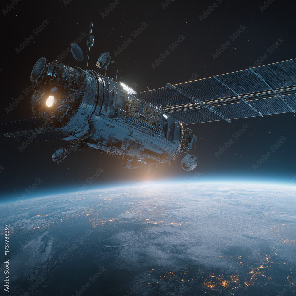 Obraz premium High-Tech Surveillance Satellite in Outer Space