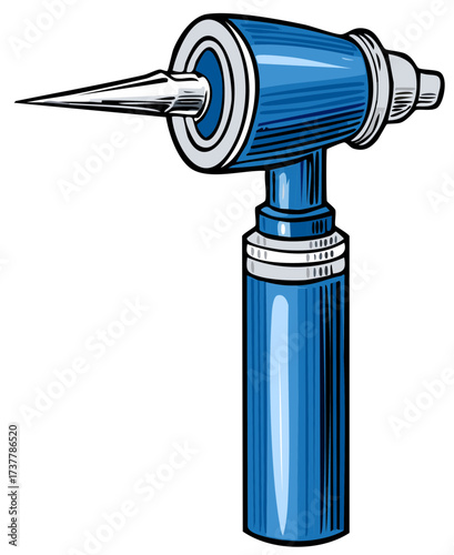 Vector illustration of a blue otoscope medical diagnostic tool for ear examinations