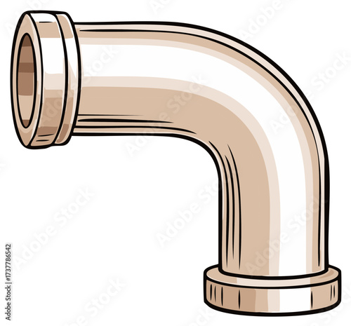 Bent L shaped plumbing pipe cartoon style connection component illustration