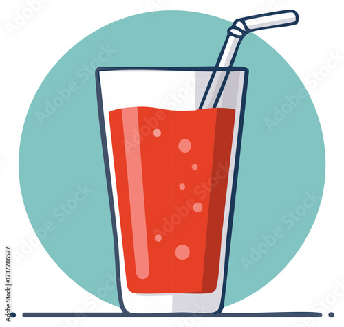 Vibrant red beverage in a glass with a straw refreshing summer drink illustration