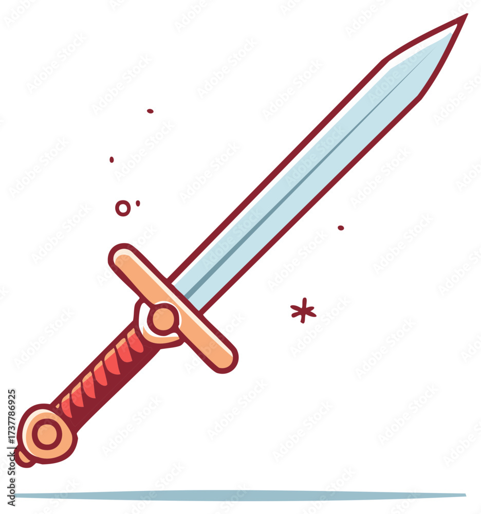 Obraz premium Whimsical Cartoon Style Sword with Bright Blue Blade and Red Handle Illustration